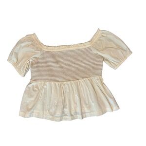 Old Navy Smocked Top Women's Size XXL Cream Peplum Waist Elastic Bodice NWT